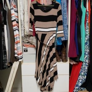 Striped asymmetrical dress with belt